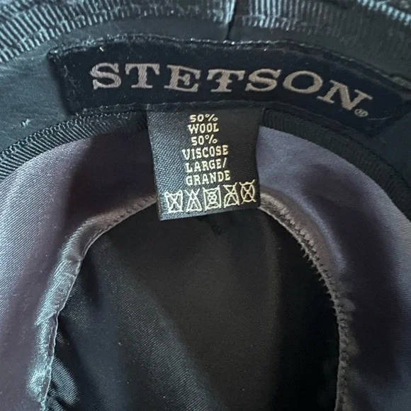 Stetson "All American" Fedora Mens charcoal Textured Herringbone Pattern, Rivet - Picture 8 of 9